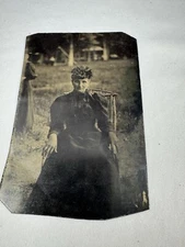 Antique Tintype Photo of Christian Woman High Fashion