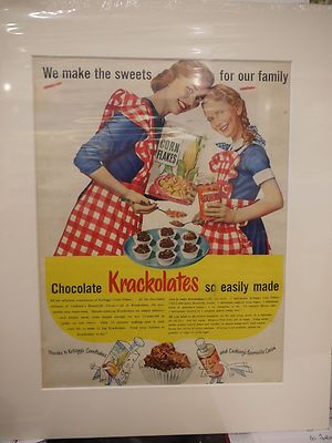 Original Vintage Passepartout Müsli Lebensmittel Werbung Kellogg's Cornflakes Krackolates