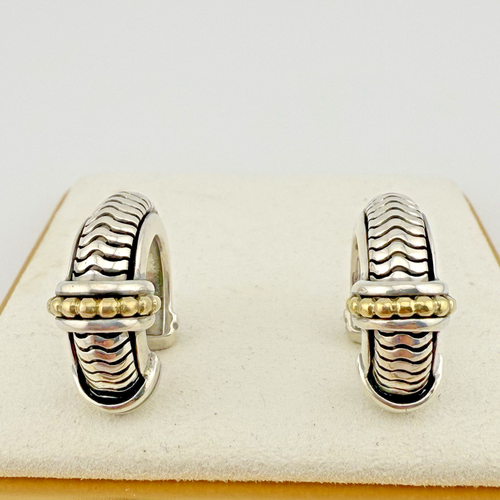 Lagos Caviar 18K Gold Sterling Silver Hoop Earrings - Picture 8 of 11