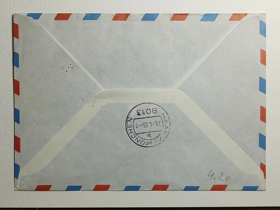 1986 Registered Airmail FDC Germany Haley's Comet Space Satellite Blk/4 SC #1456 - Image 2 of 2