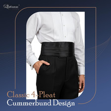 Mens Satin Cummerbund Bowtie Hanky set, 4 Pleat, Large Variety of Solid Color...