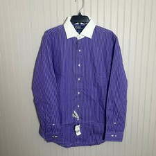 Polo Ralph Lauren Men  s 16 34/35 Purple Striped White Collar Regent Dress Shirt