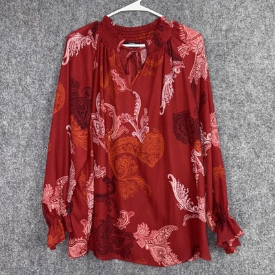 Cocomo Blouse  Womens 2X Red Paisley Blouse Boho Artsy Date Work