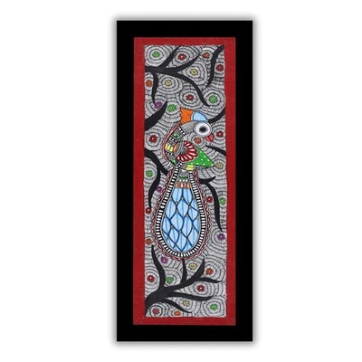 Handmade Madhubani Peacock Painting 20x58 cm Framed - Original Mithila Folk Art