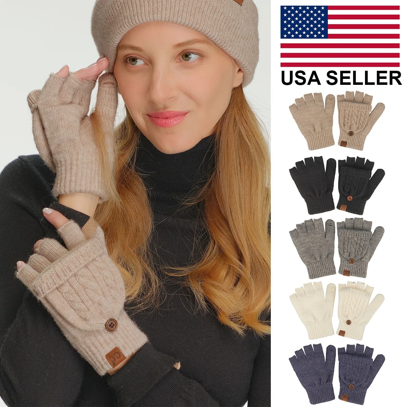 C.C Women's ClassicCable Knit Pattern Solid Convertible Flips Mitten Gloves
Opens in a new window or