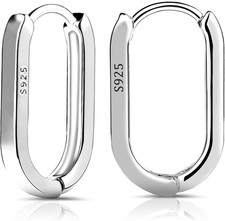 S925 Sterling Silver Hoop Earrings, 2Pcs Small Oval Hoop Earrings