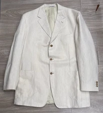 Canali Sport Coat Blazer Linen Cotton 44L Beige Big & Tall Italy