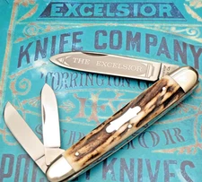 EXCELSIOR KNIFE CO 1990’s Era Solingen Jumbo Anglo Saxon Whittler Stag Handles