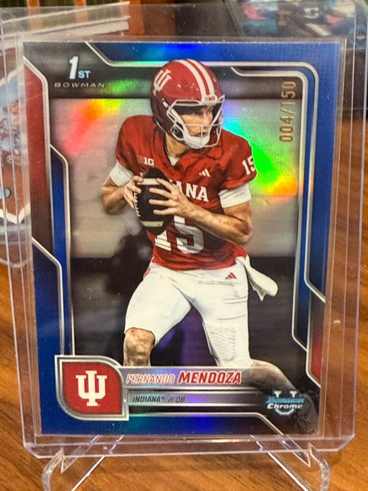 FERNANDO MENDOZA 2025 BOWMAN CHROME U 1ST BOWMAN BLUE REFRACTOR #'d 004 /150