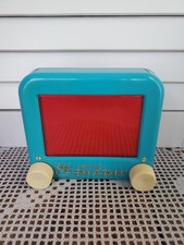 Vtg Ohio Art Pocket Etch A Sketch Turquoise Teal Magic Screen Travel Toy