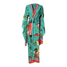 DOLCE & GABBANA Dress Green Printed Long Sleeve Wrap Coat IT36/US2/XXS 5930usd