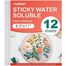 FURWEY 12PCS Printable Water Soluble Embroidery Stabilizer 8.5"x11" 12P, 1