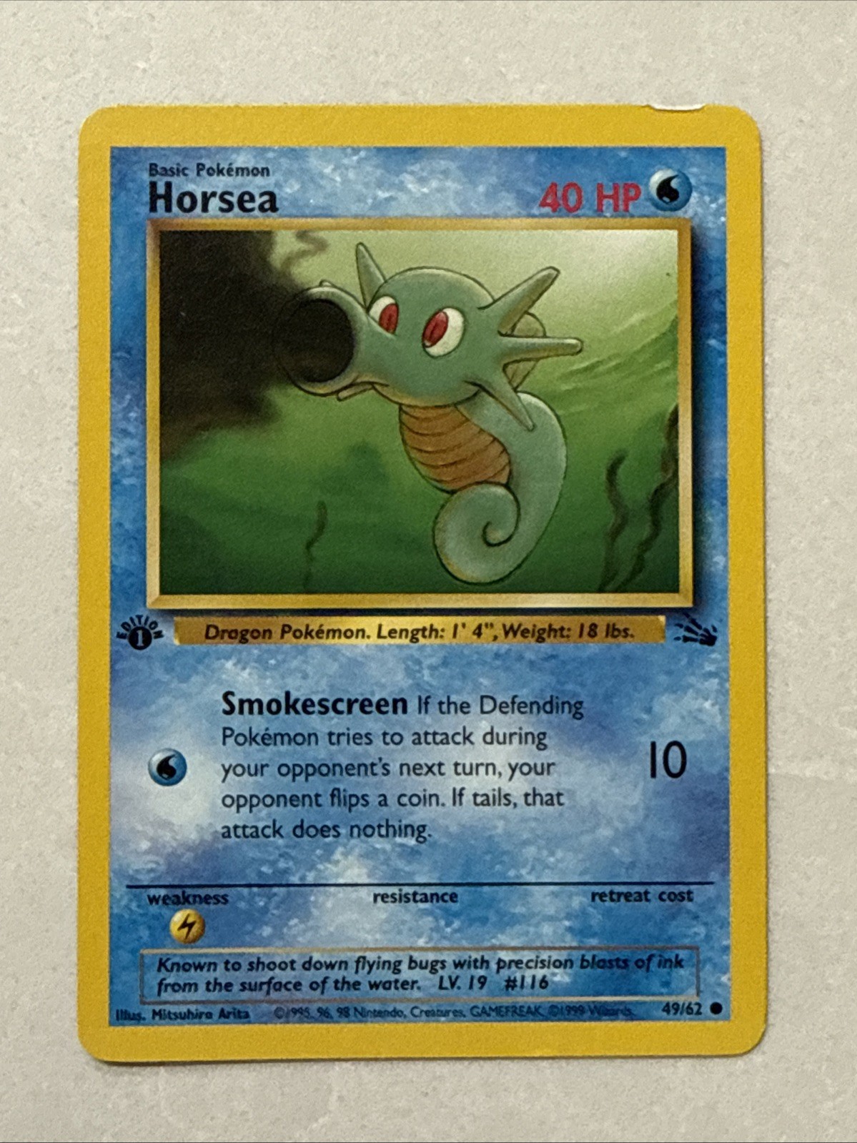 Pokémon TCG Horsea Fossil 49/62 1st Edition First Edition Near Mint