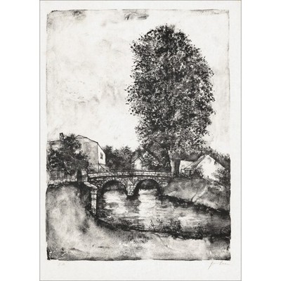 GANTNER Bernard - Original Lithographie über Japan ''Die Steinbrücke'' 65x47cm