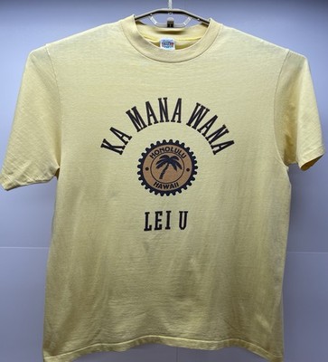 Vintage Crazy Shirts Hawaii Ka Mana Wana Lei U Yellow Tee XL 90s