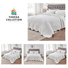 Oversized King Bedspread 128x120 - Elegant Quilted Coverlet Set in Pure White