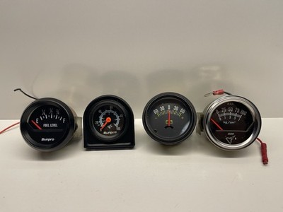 Lot Of (4) Vintage Sunpro Fuel,Oil And Voltmeter Gauges Hot Rod,Steampunk Art