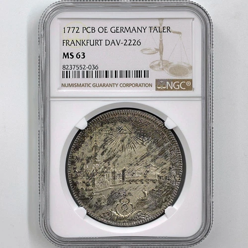 1772 Germany Frankfurt Cityscape 1 Thaler 28.06 Grams Silver Coin NGC MS 63
