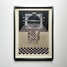 Original Rinaldo Palluzzi Mixed Media Abstract Op Art Painting 1970s Spain Vtg