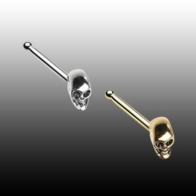 3D Skull Head Nose Bone Stud Ring 20g Gold Silver Gothic Skeleton Brain Death