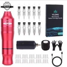 Rotary Tattoo Pen Machine Kit Complete 10Pcs needles Wireless Power Supply