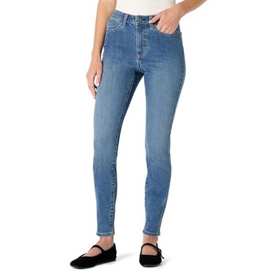 AMAZON ESSENTIALS WOMEN'S HIGH RISE HIGH STRETCH SKINNY MEDIUM BLUE 18L