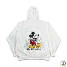 Vintage Y2K Mickey Mouse Hoodie Mens XL White Walt Disney Full Zip Sweatshirt