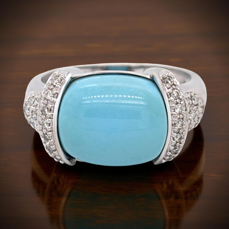 ESTATE 14K WHITE GOLD LeVIAN ROBBINS EGG BLUE TURQUOISE DIAMOND RING SIZE 7 7976