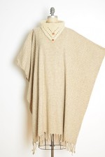 vintage 70s coat cream wool poncho cape houndstooth hippie boho fringe jacket