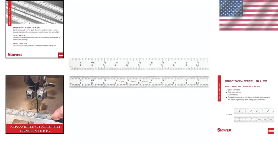 Satin Chrome Steel Rule - 12” Length, Quick Reading 4R Graduation Precision Tool - Image 2 of 4