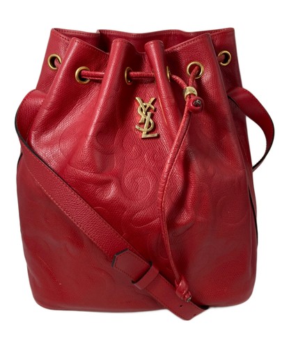Yves Saint Laurent Bucket Drawstring Leather Bag Red Vintage Authentic Japan