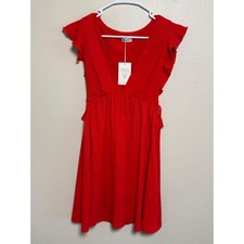 Cupshe Womens Red Flutter Sleeve V-Neck Mini Dress Empire Waist Tie Back NWT