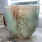 Vintage McCoy Pottery Jardiniere Rustic Pine Cone Brown Aqua Green 1940’s 7” EUC
