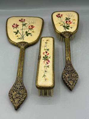 Vintage Schminktisch Set Stickerei Handspiegel & Kleidung, Haarbürste Waschtisch