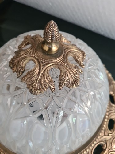 Lampada da soffitto vintage 1950/60 vetro taglio opaco e metallo stile deco made in Spain - Foto 10 di 24