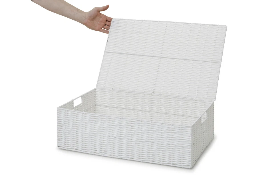 Storage Basket Chest Under Bed White Resin Woven Trunk Basket Medium - Image 2 of 4