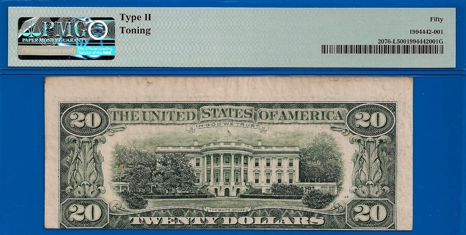 1988A $20 Federal Reserve Note PMG 50 wanted inverted overprint error type II - Image 3 of 3
