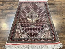Afghan Rug 4x5 Wool Silk Highlights Fine Handmade Vintage Bidjar Carpet 400 KPSI