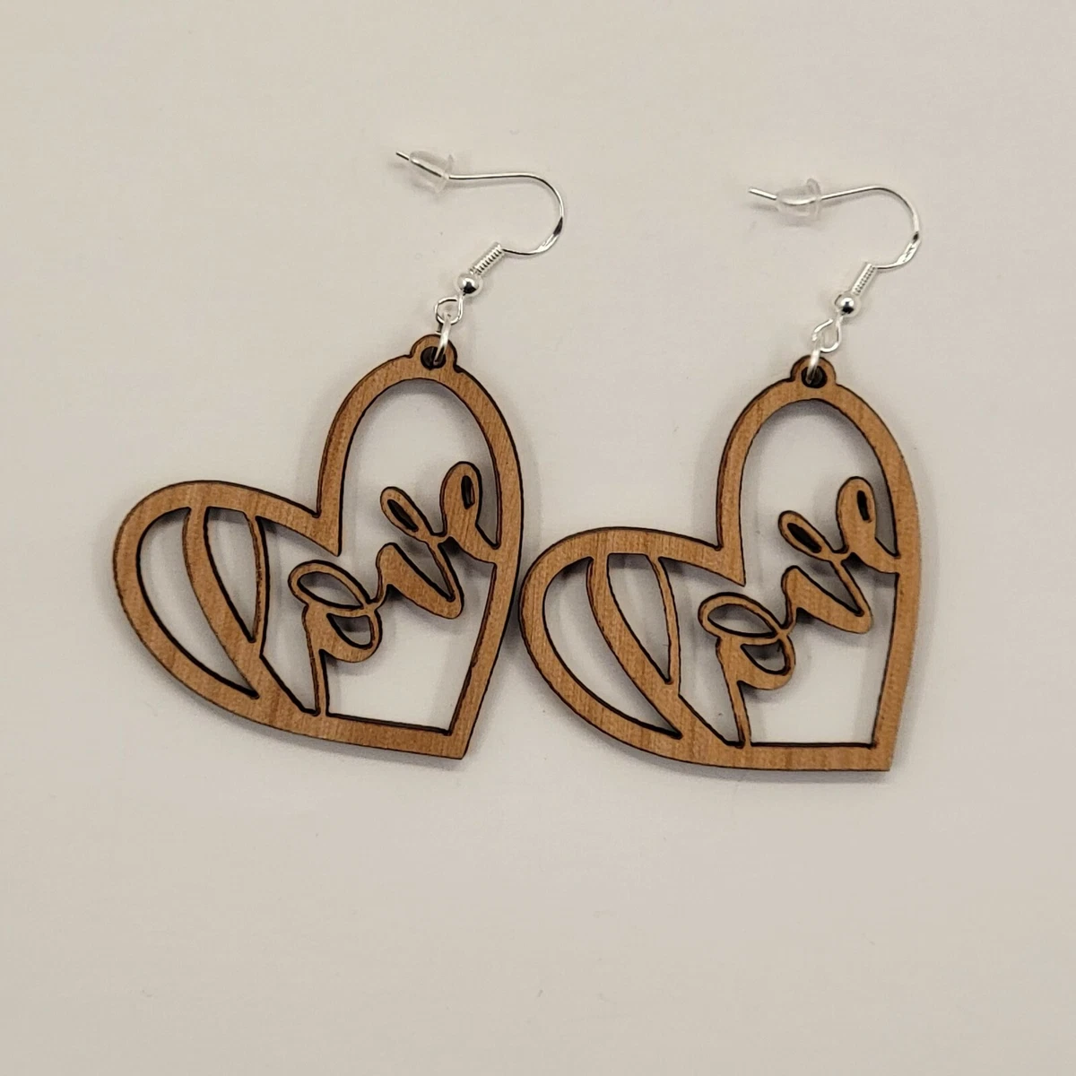 Love Heart Style 1 Natural Wood Earrings Boho Trendy Rustic