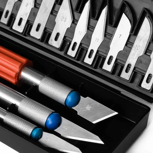 Hobbymesser, Bastelmesser, Skalpel, Präzisionsmesser, 13 Klingen+3 Griffe in Box