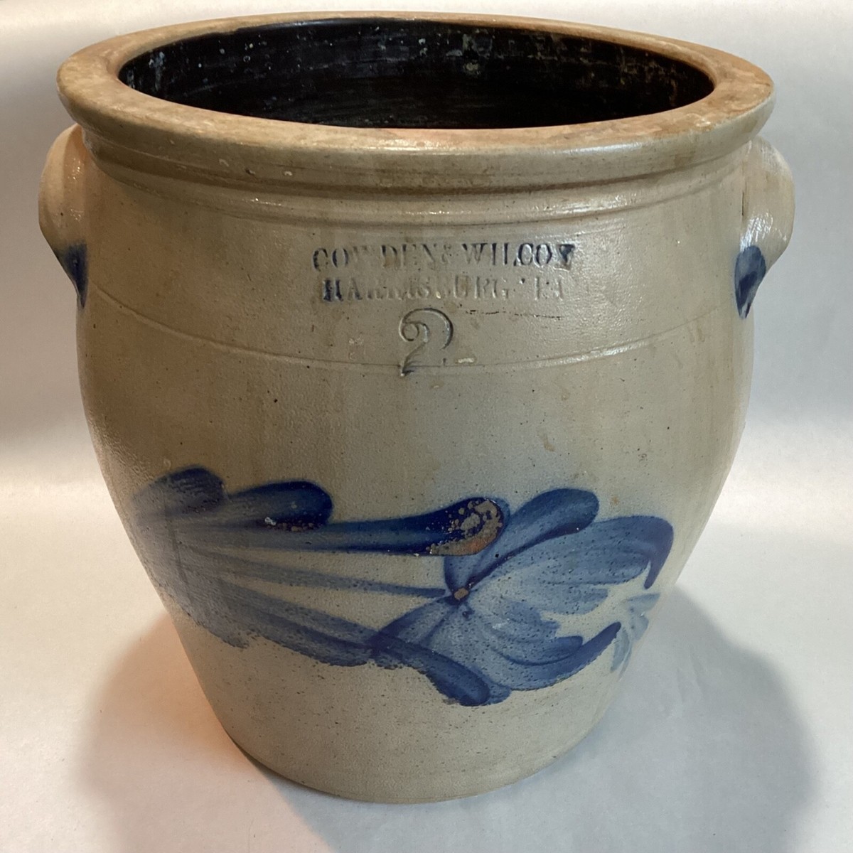 Antique Cowden & Wilcox Stoneware Crock Harrisburg Pa Cobalt