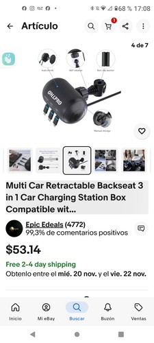 Multi Car Retractable Backseat 3 in 1 Car Charging Station Box Compatible wit... - Picture 2 of 4