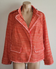 Chicos NWT 2 Large 12-14 Orange Tweed Fringe Zipper Front Long Sleeve Jacket