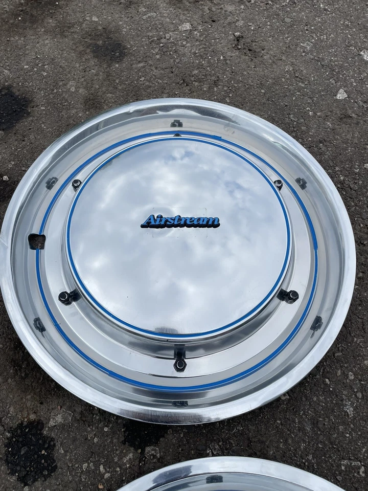 Airstream 15” Set 4 Hubcaps Full Wheel covers Used 1959-1988 Stainless Retro Wow - Image 2 of 4