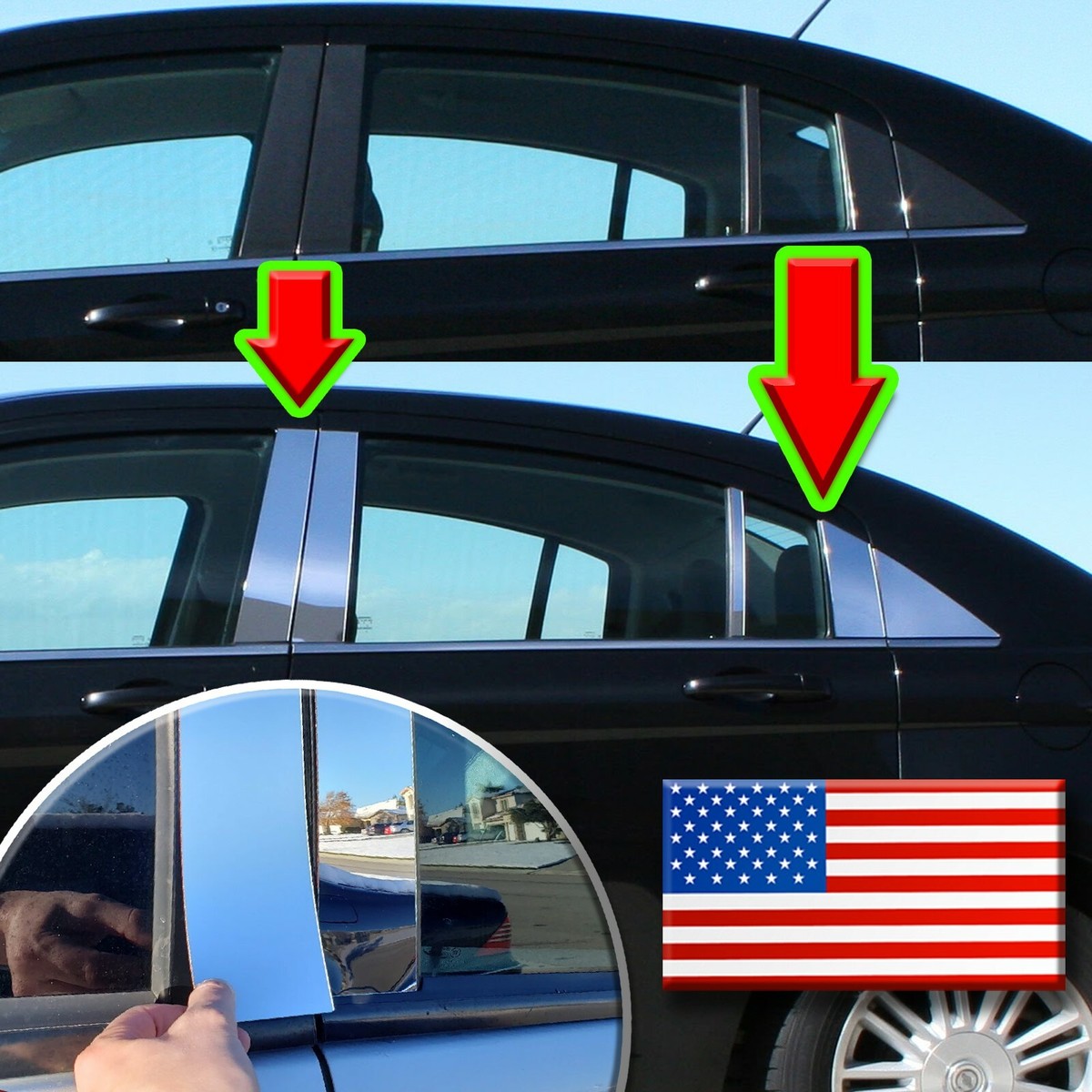 Chrome Pillar Post Covers For Hyundai Elantra 2011-2015 Sedan (4dr) – 12pc Mirrored Trim Kit