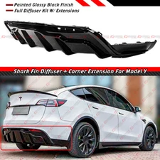 FOR 2020-2024 TESLA MODEL Y BLACK SHARK FIN REAR BUMPER DIFFUSER W/ EXTENSIONS
