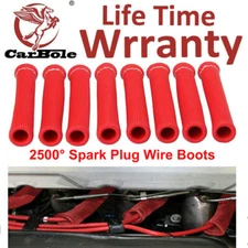 8Pcs 2500° Spark Plug Wire Boots Heat Shield Protector Sleeve SBC BBC 350 Red