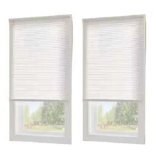 TWO 23"W x 64"L Alabaster Cordless Light Filtering Vinyl Mini Blinds w/ 1" Slats