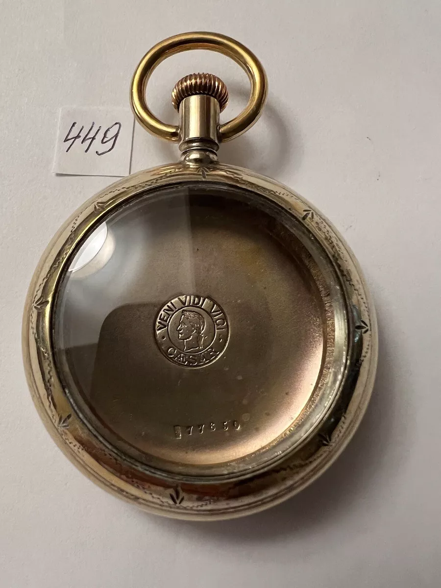 Antique pocket watch case gold color metal size 14