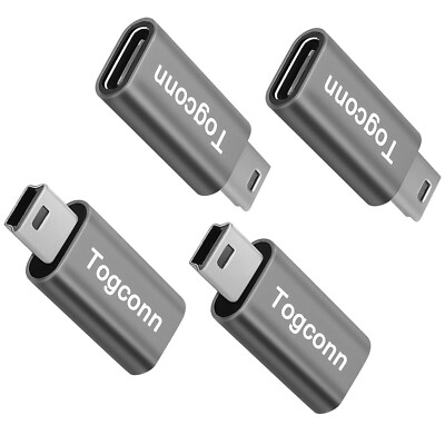 USB C to Mini USB Adapter (4 Pack), Type C (Female) to Mini USB (Male) Conver...